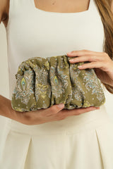 Green and Silver Brocade Clutch