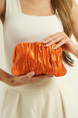 Orange Shantung Clutch with Beige Crochet Lining