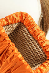 Orange Shantung Clutch with Beige Crochet Lining