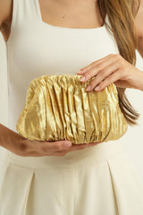 Gold Shantung Clutch with Green Crochet Lining
